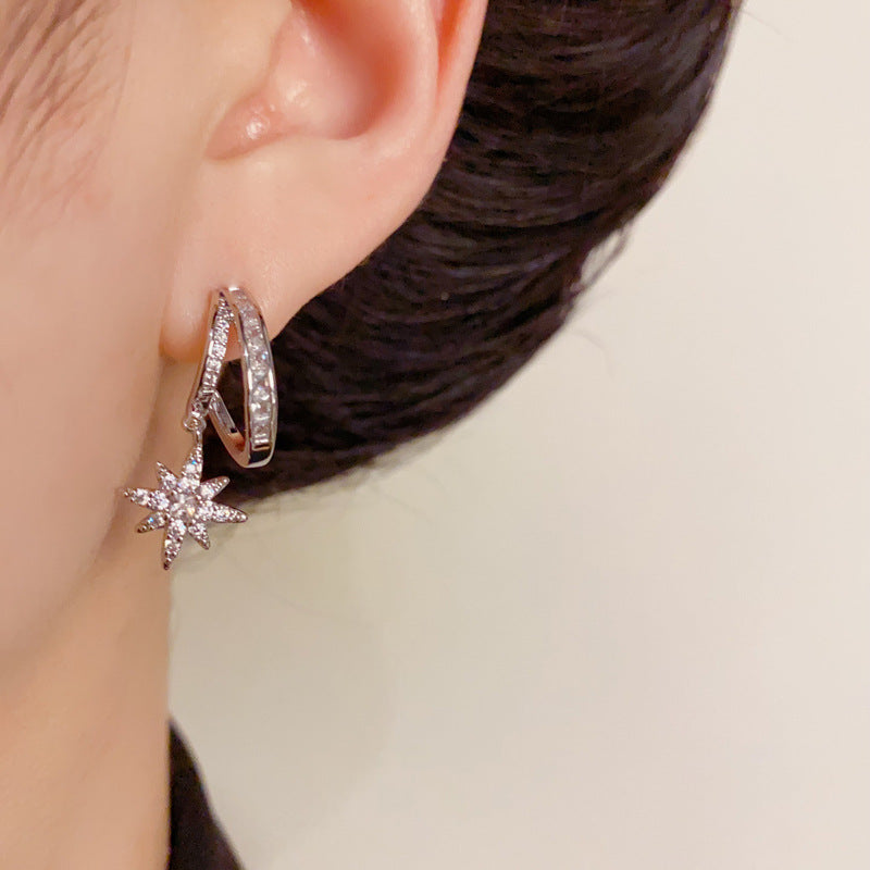 14K Gold Full Zircon Eight-Pointed Star Drop Earrings – Chic Design