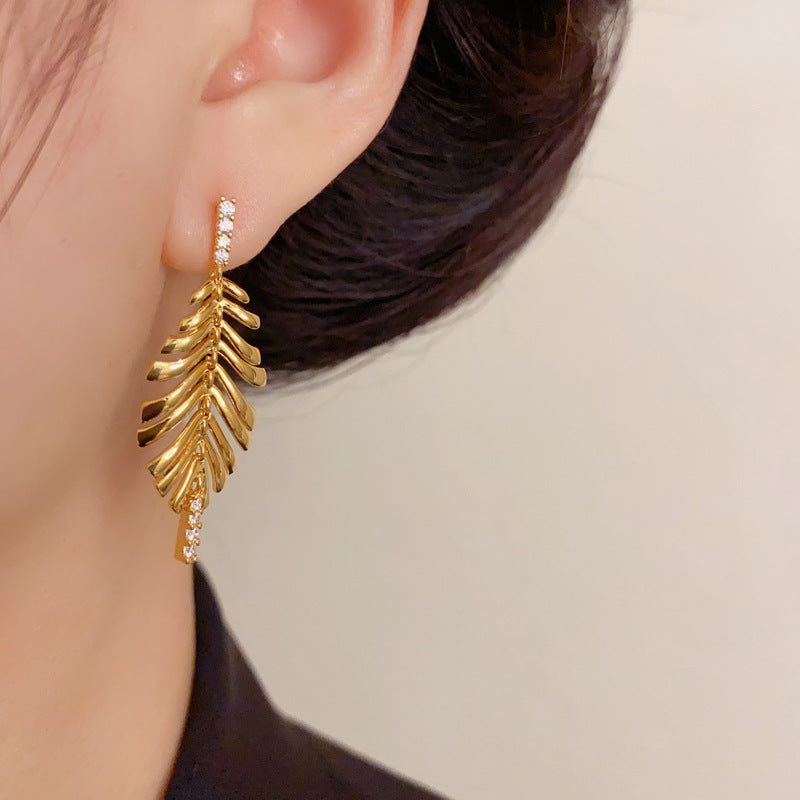 Luxury Zircon Metal Leaf Tassel Drop Earrings – Long Fringe Design