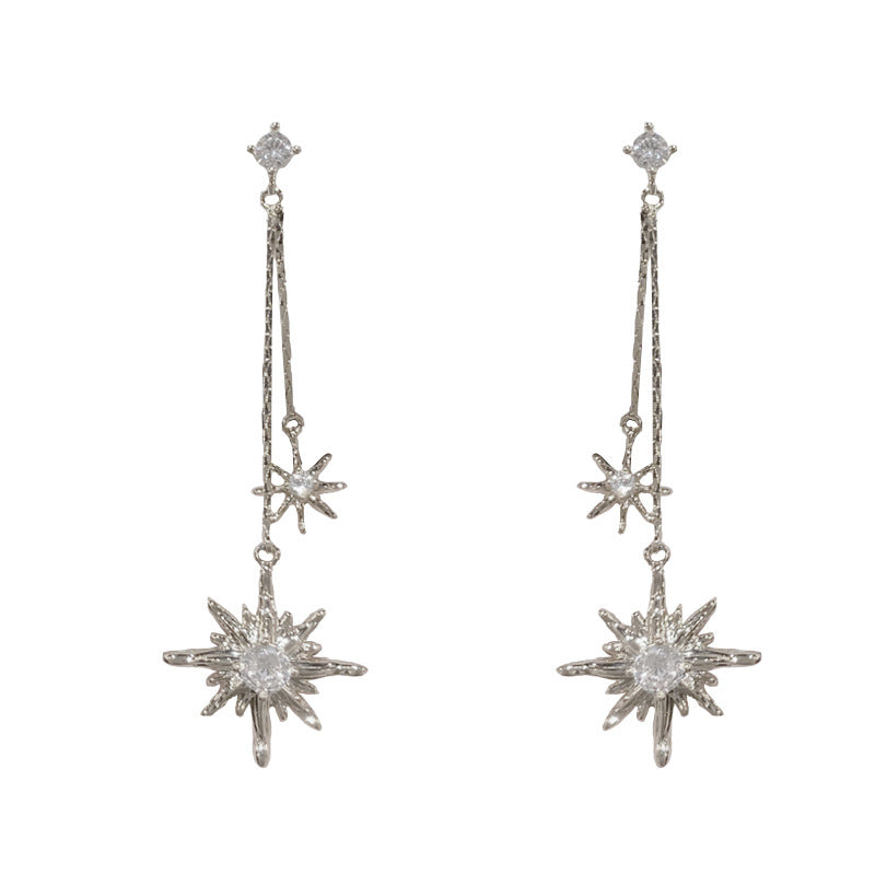 14K Gold Zircon Star Tassel Drop Earring - Chic Elegance Design