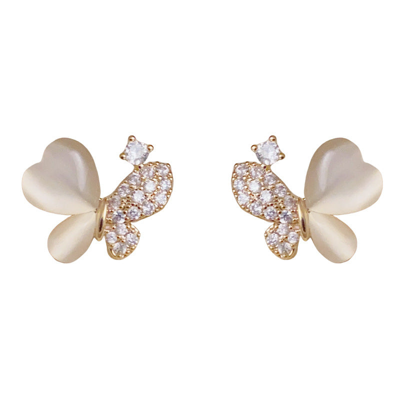 14K Gold Cat's Eye Stone Butterfly Stud Earrings – Sweet & Elegant