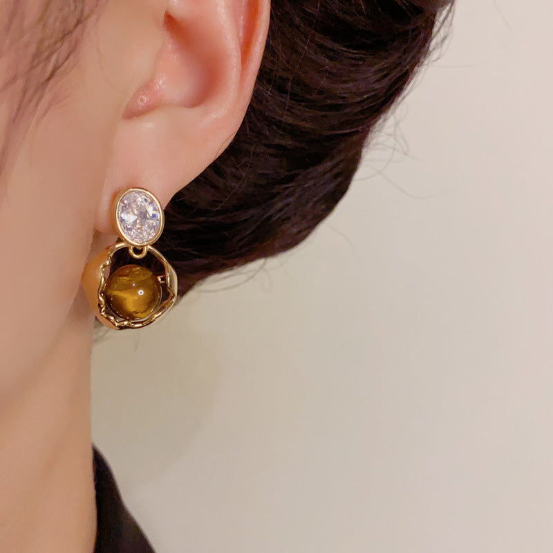 Luxury Zircon Geometric Drop Gold Earrings – Elegant Design