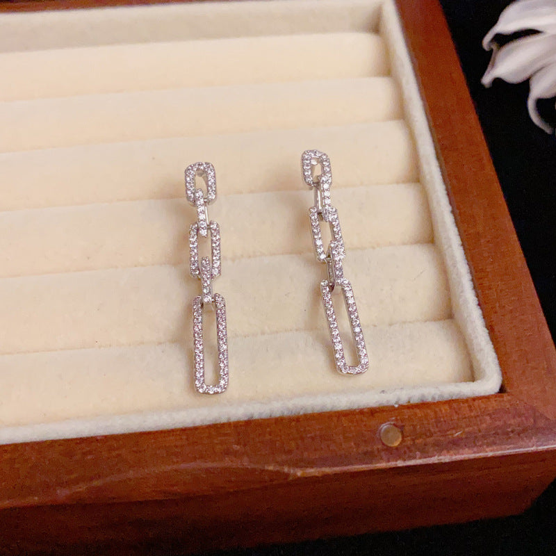 Luxury Zircon Geometric Chain Tassel Drop Earrings – Elegant Design