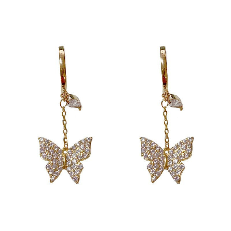 Elegant Zircon Butterfly Tassel Earrings – Micro-Pavé French Design