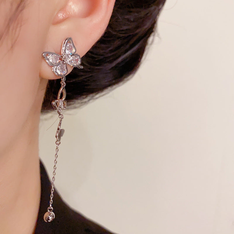 14K Gold-Plated Zircon Butterfly Tassel Earrings – Elegant Design