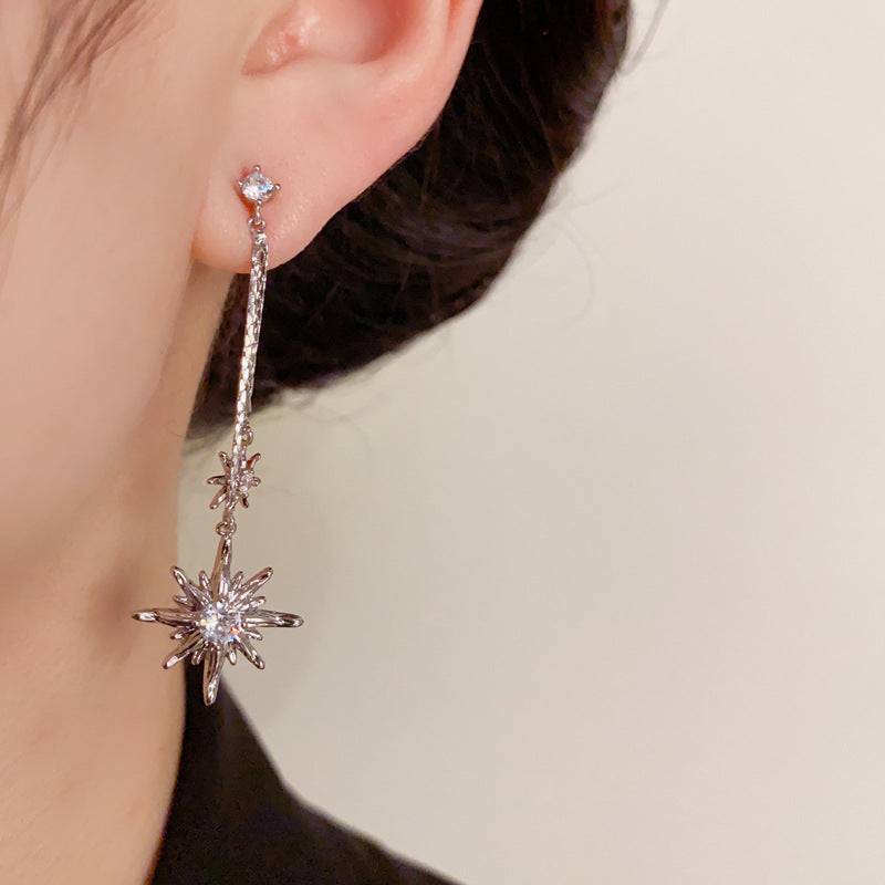 14K Gold Zircon Star Tassel Drop Earring - Chic Elegance Design
