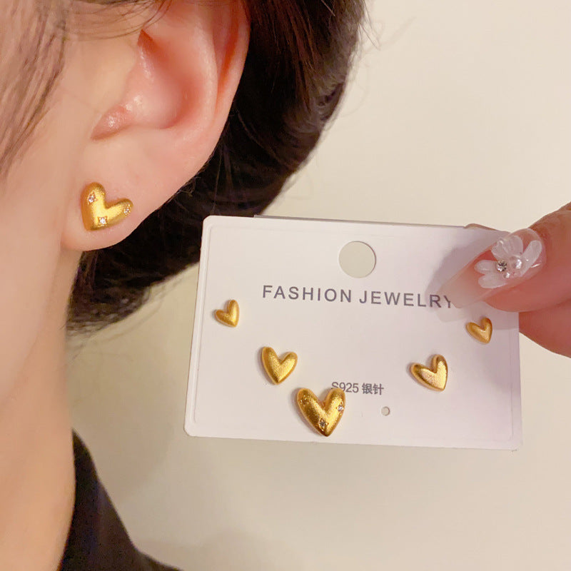 14K Gold Mesh Geometric Trio Stud Earrings - Chic Minimalist Design