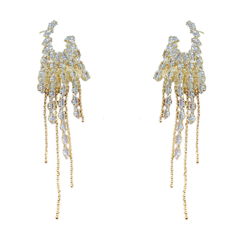 Luxury Zircon Geometric Tassel Drop Earrings – Elegant Design