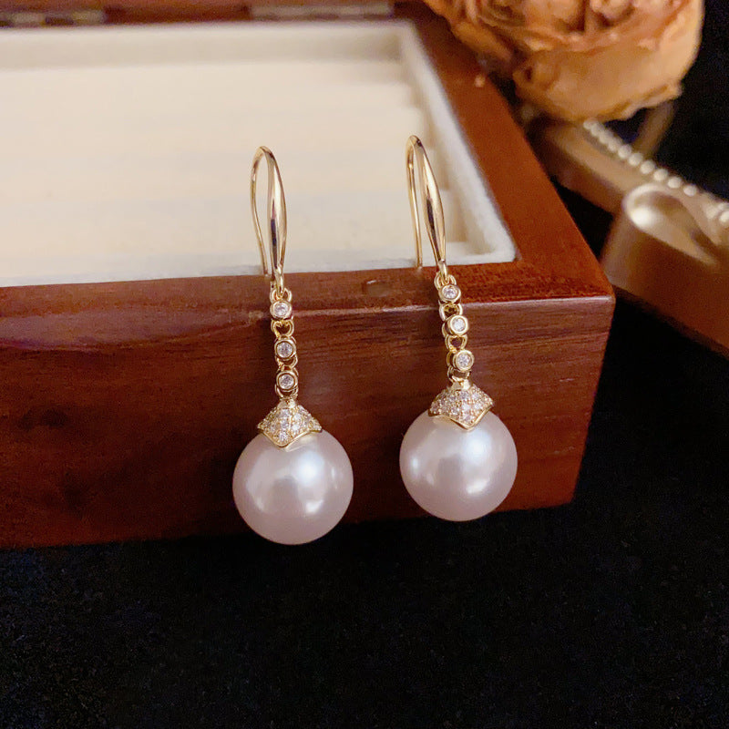 Luxury Zircon & Pearl Tassel Hook Earrings – Elegant Design