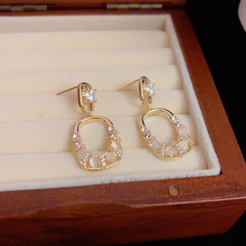 14K Gold-Plated Diamond Geometric Square Earrings-Chic& Elegant Design