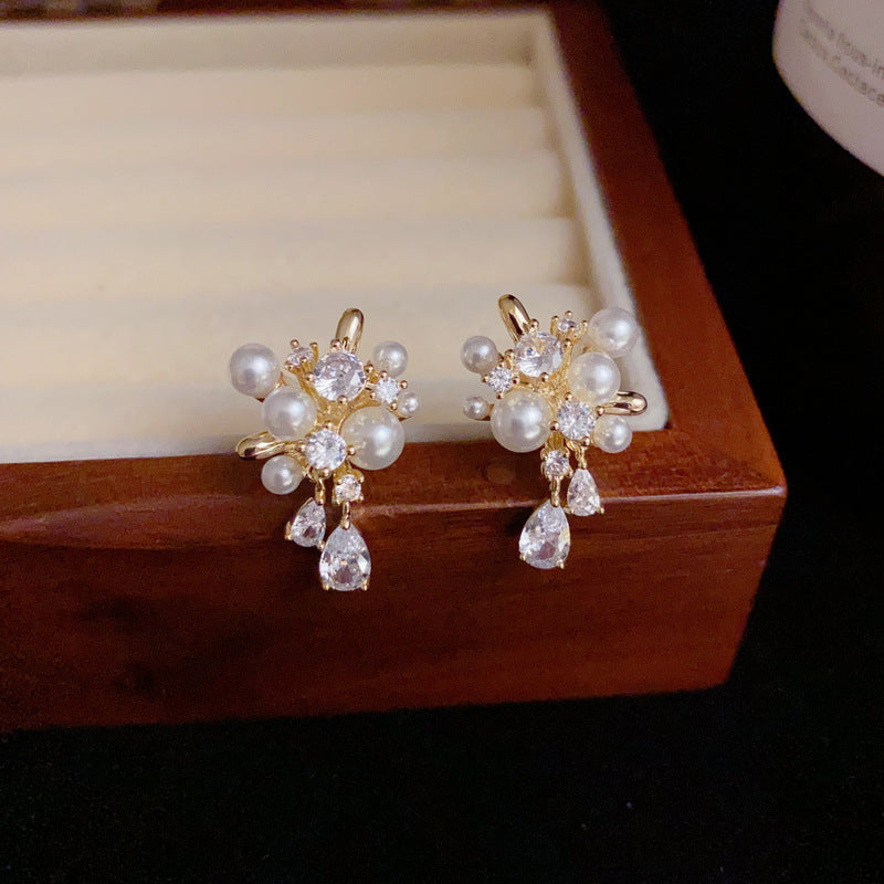 14K Gold-Plated Firework Pearl Drop Earrings – Elegant Tassel Design