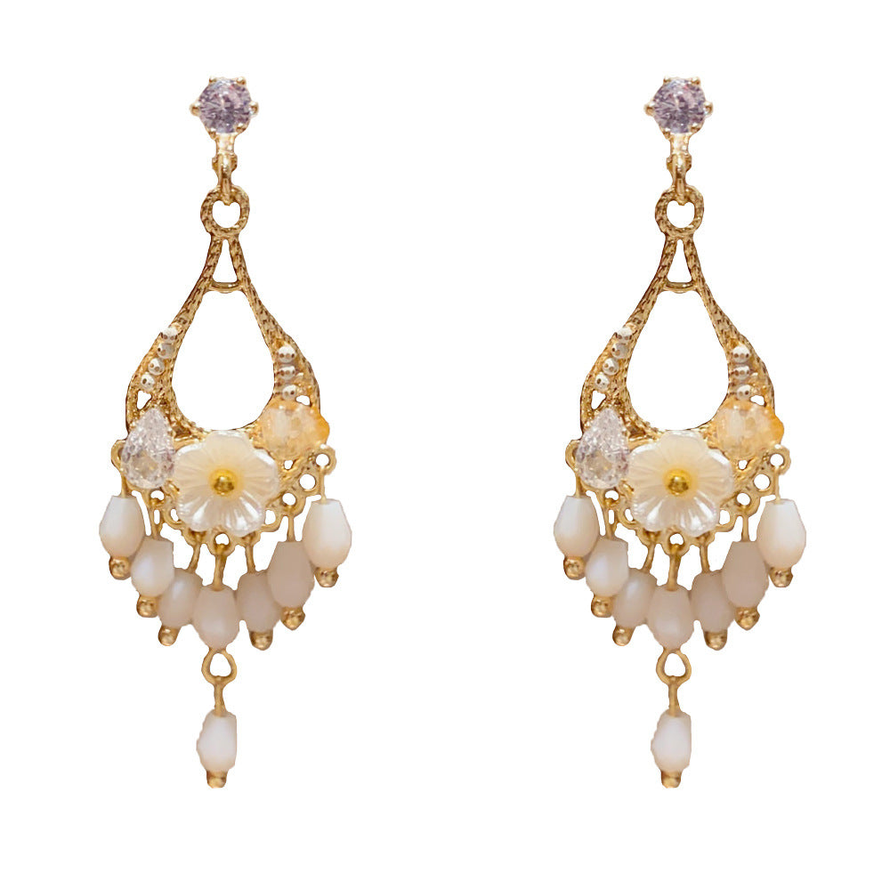 Eaioncol Floral Teardrop Tassel Drop Earrings Gold