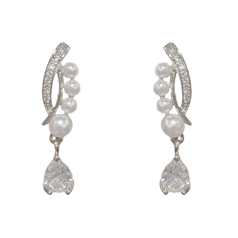 14K Gold-Plated Zircon Pearl Cross Waterdrop Earrings – Elegant Design