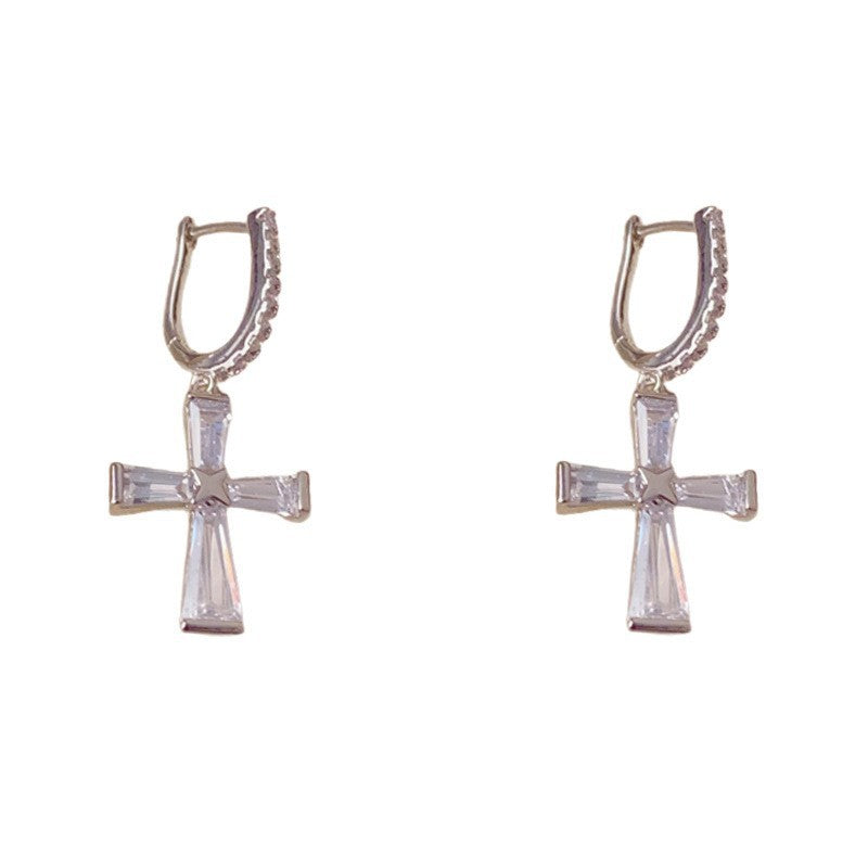 Eaioncol Cross CZ Hoop Earrings Gold Silver