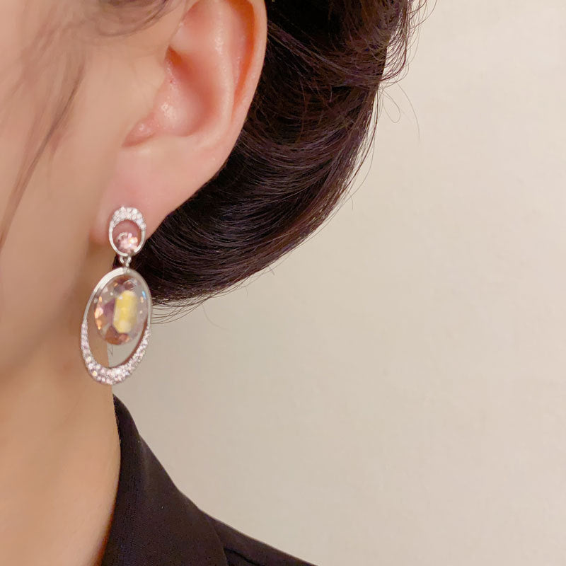 Elegant Zircon Crystal Oval Drop Earrings – Geometric Design
