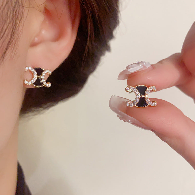 14K Gold-Plated Double-C Zircon Stud Earrings - Elegant Minimalist