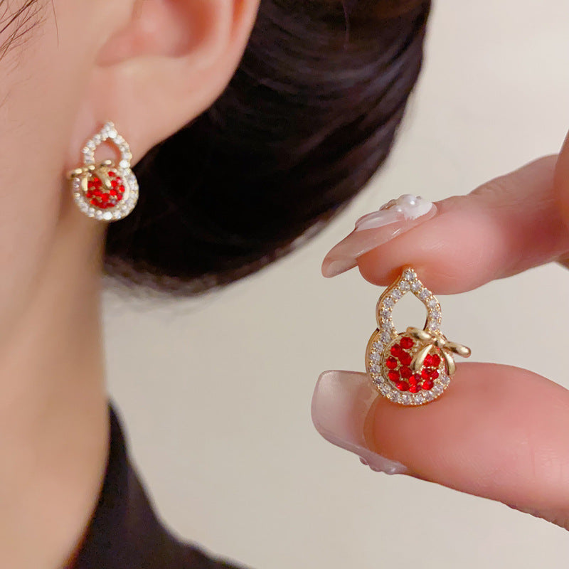 Luxury Full-Zircon Bow Gourd Stud Earrings – Elegant Design