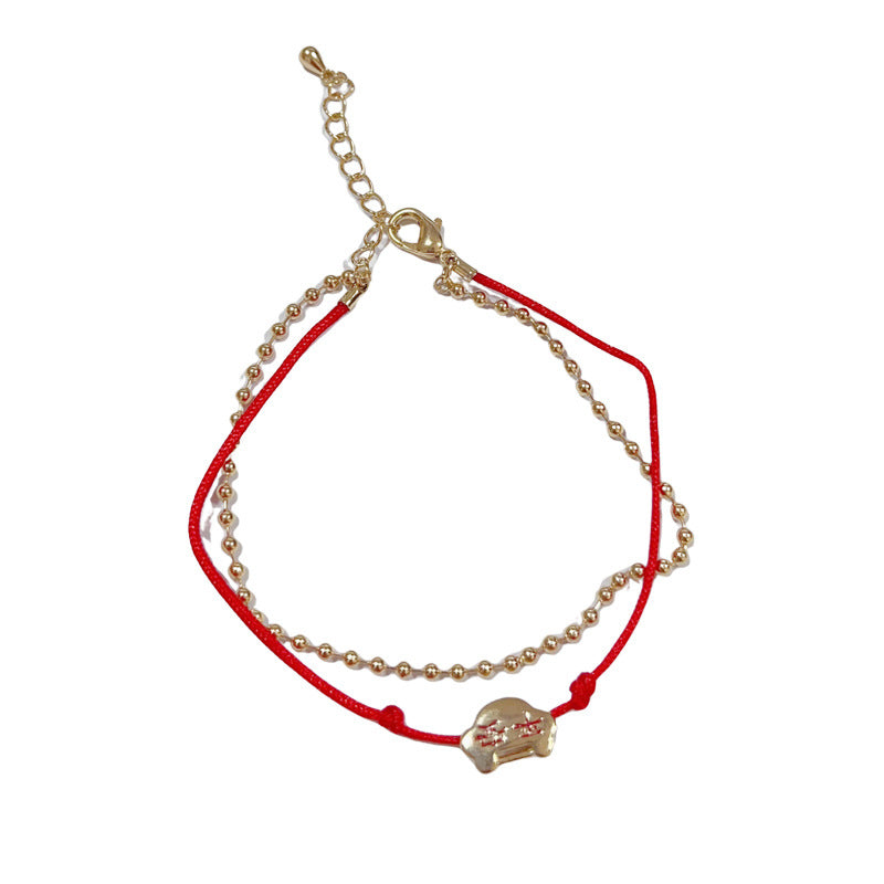 14K Gold-Plated Red Double Layer Safety Lock Bracelet - Elegant Design
