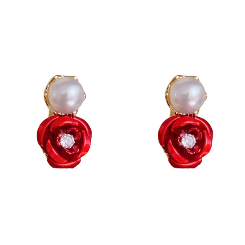 Elegant Pearl Rose Flower Ear Cuff Gold Earrings – Floral Design