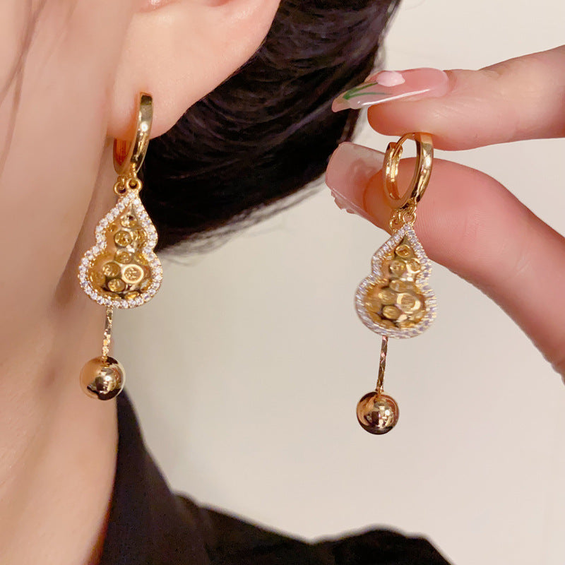 14K Gold-Plated Gourd Tassel Earrings – Chic & Elegant
