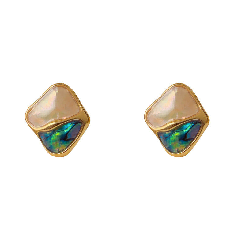 Luxury Color-Block Geometric Stud Earrings – Elegant Retro Design
