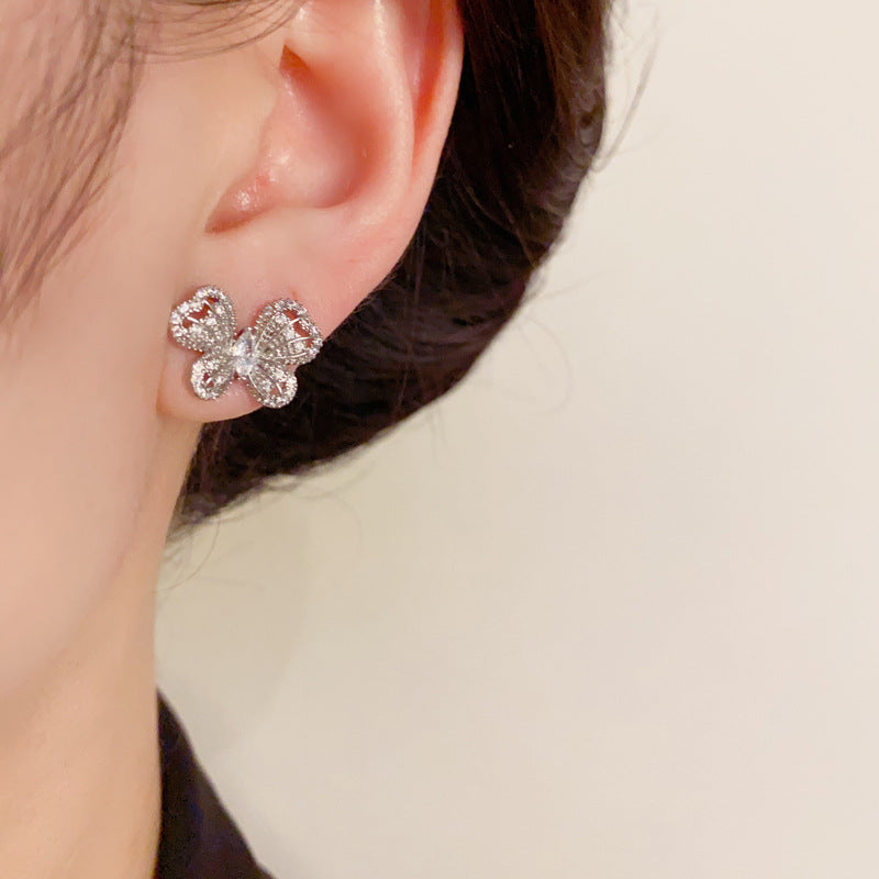 14K Gold-Plated Full Zircon Butterfly Stud Earring-Elegant Chic Design