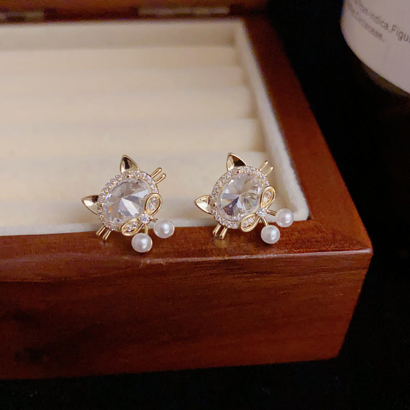 18K Gold-Plated Sparkling Cat Stud Earrings – Minimalist Cute Design