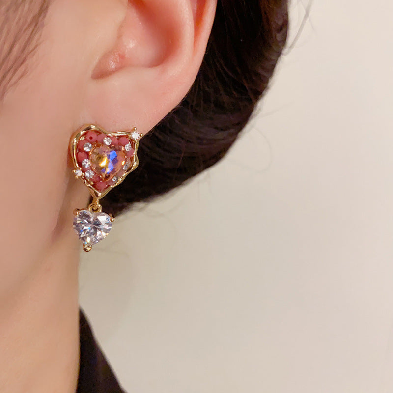 14K Gold-Plated Love Heart Bead Zircon Earring - Elegant Minimalist