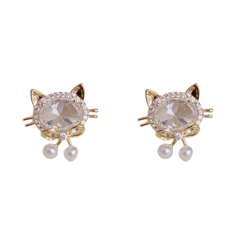 18K Gold-Plated Sparkling Cat Stud Earrings – Minimalist Cute Design