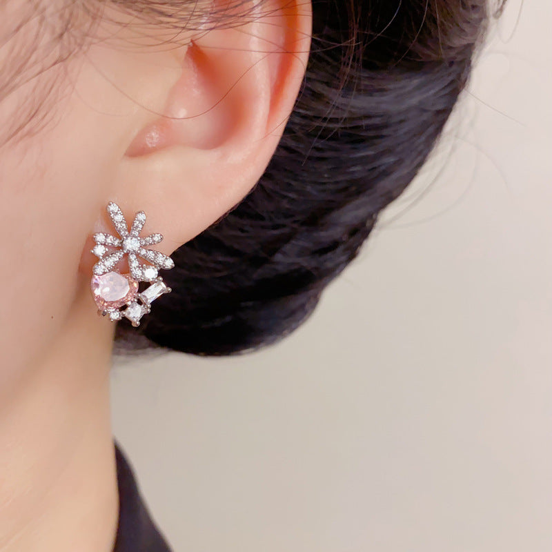 Eaioncol Floral Heart CZ Stud Earrings Gold Silver