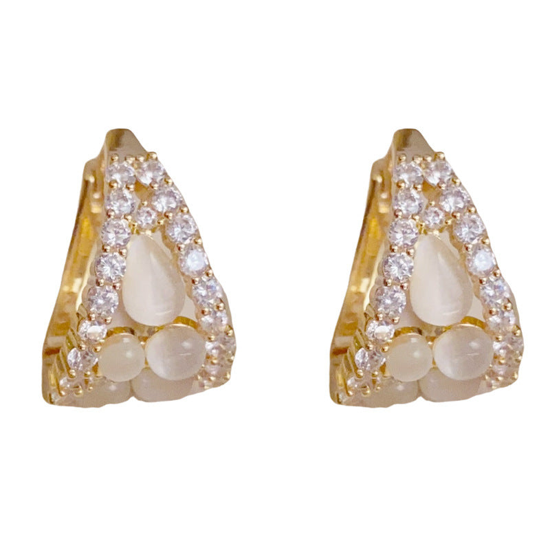 14K Gold Zircon Cat's Eye Drop Earrings – Elegant Waterdrop Design