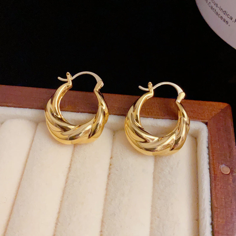 18K Gold-Plated Metal Braided Hoop Earrings - Elegant Geometric Design