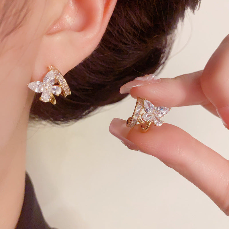 Luxury Full-Zircon Butterfly Stud Gold Earrings – Elegant Design
