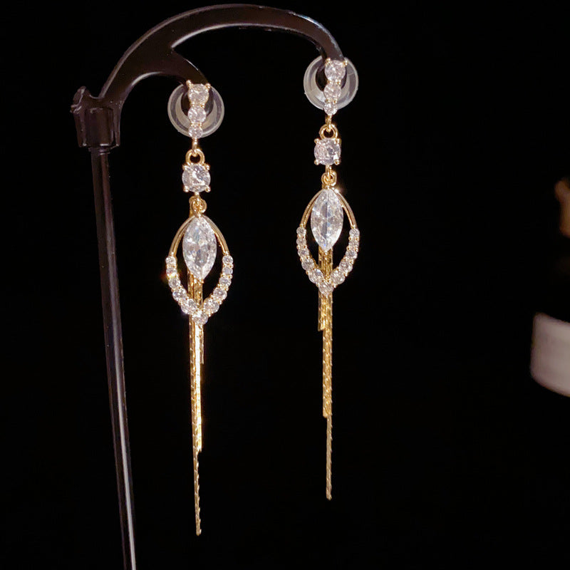 14K Gold-Plated Zircon Waterdrop Long Tassel Earrings - Elegant & Chic