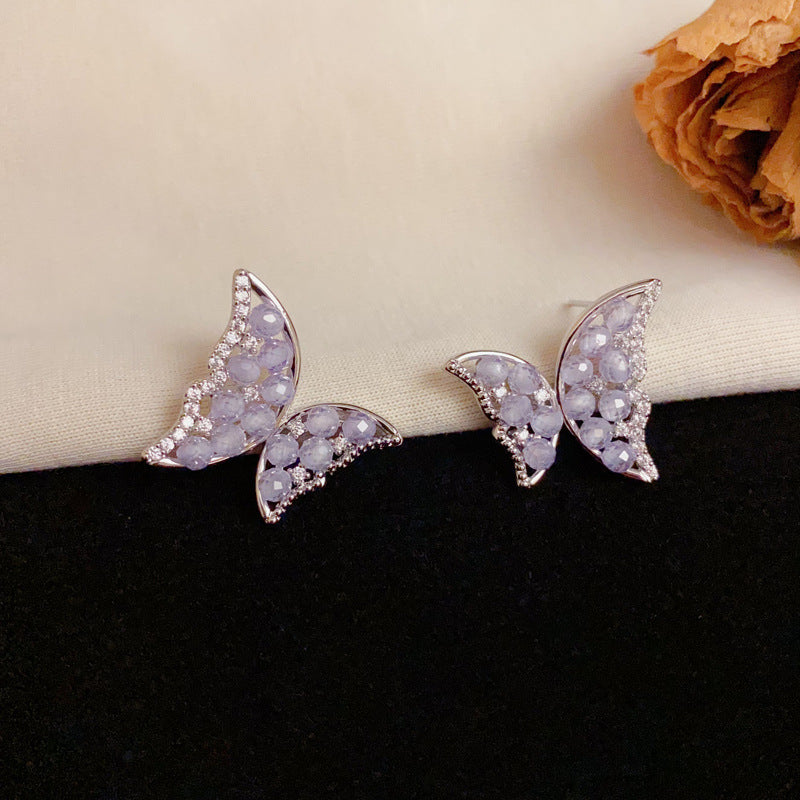 Luxury Full-Zircon Crystal Butterfly Stud Earrings – Elegant Design