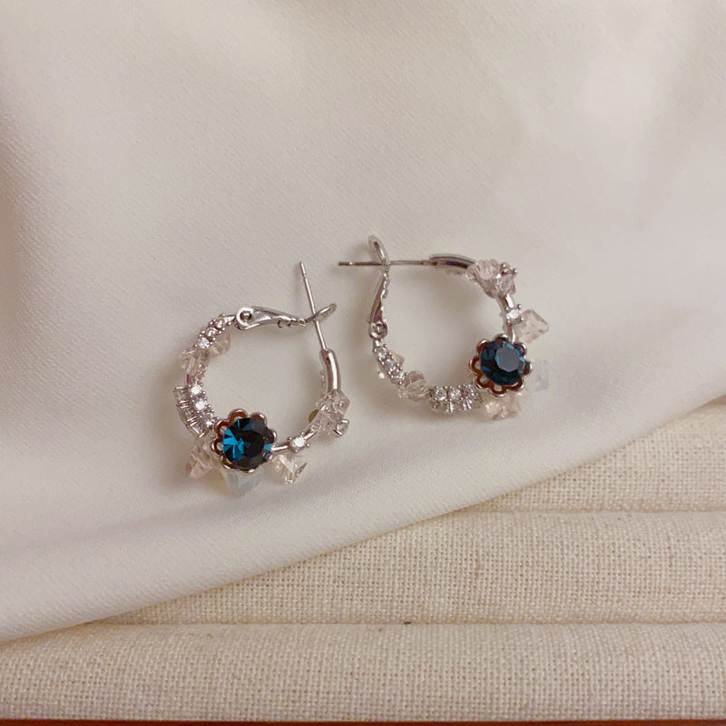 Vintage Double-Sided Cherry Blossom Pink Rhinestone Hoop Earrings