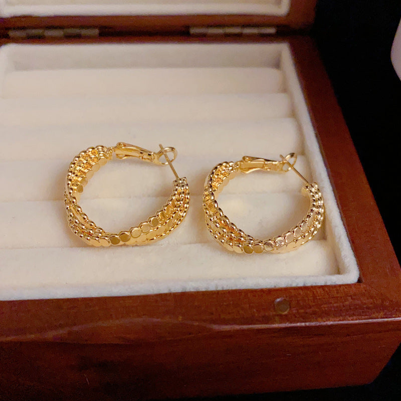 14K Gold-Plated Irregular 3 Layer Round Hoop Earrings - Vintage Style