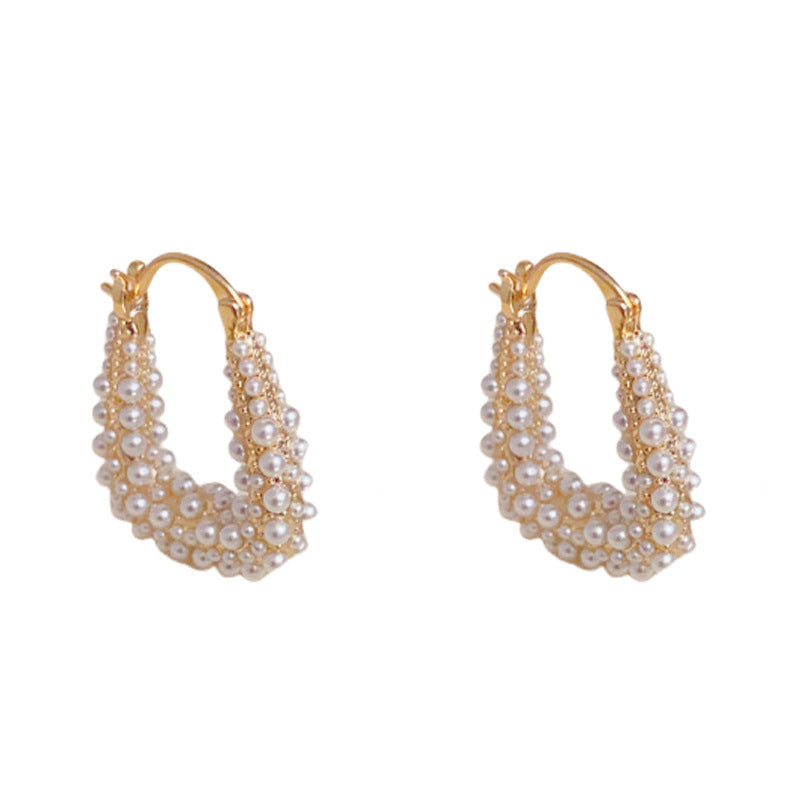 Gold Zircon & Pearl Geometric Ear Cuff Earrings – Elegant Design