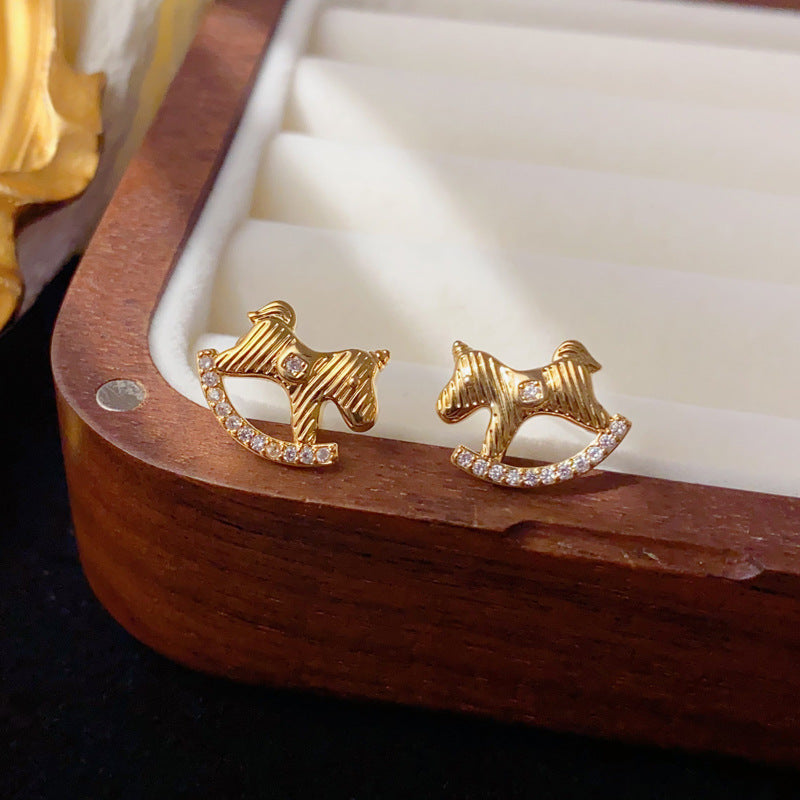 Luxury Zircon Metal Horse Stud Earrings – Animal Design