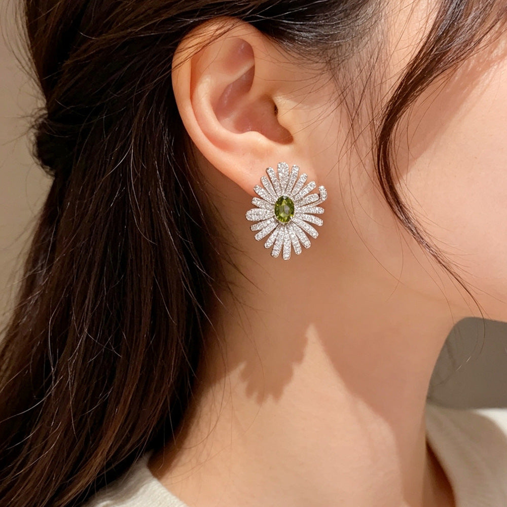 Eaioncol Daisy CZ Stud Earrings 14K Gold Plated Green Purple