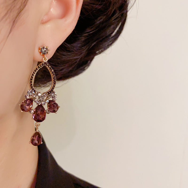 Luxury Coffee Zircon Teardrop Tassel Drop Earrings – Elegant Design