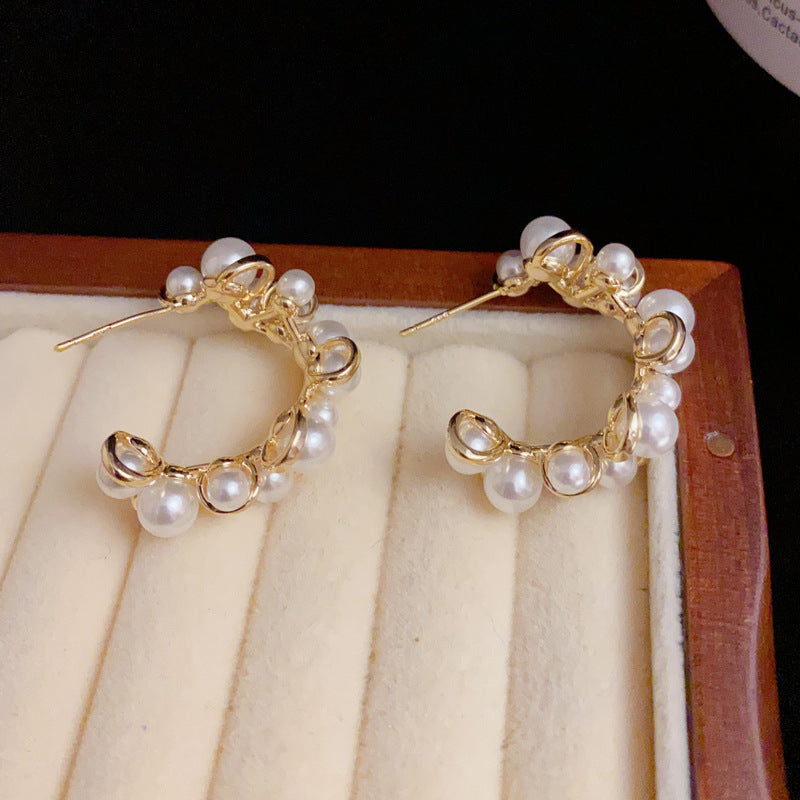 14K Gold-Plated Pearl Wrap Hoop Earrings - Elegant Minimalist