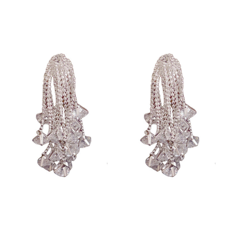 Luxury Fireworks Zircon Tassel Long Drop Earrings – Elegant Design