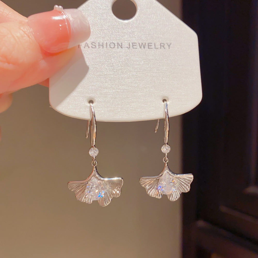Eaioncol Ginkgo Leaf CZ Ear Hooks Gold Silver