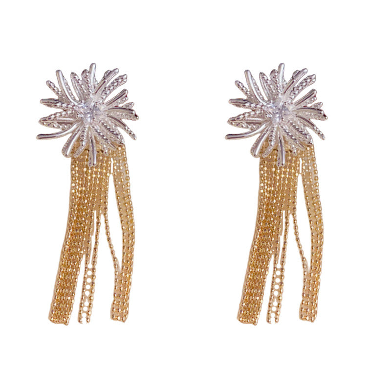 Elegant Metal Firework Dual-Wear Tassel Drop Earrings – Floral Design