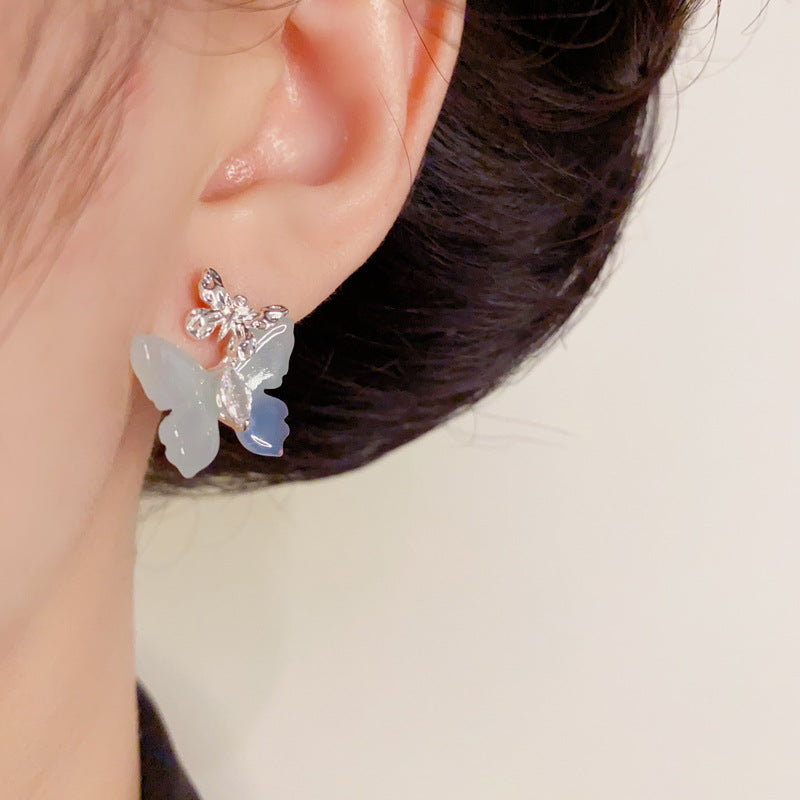 Luxury Gradient Pink or Blue Butterfly Gold Earrings – Elegant Design