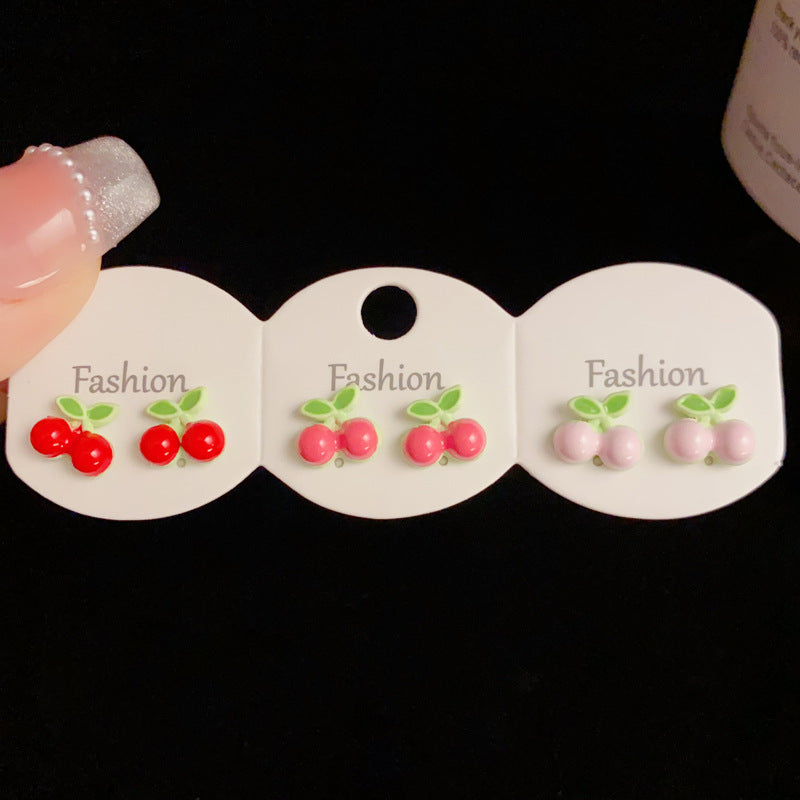 Colorful Strawberry Set & Cherry Set Stud Earring - Cute Chic Design
