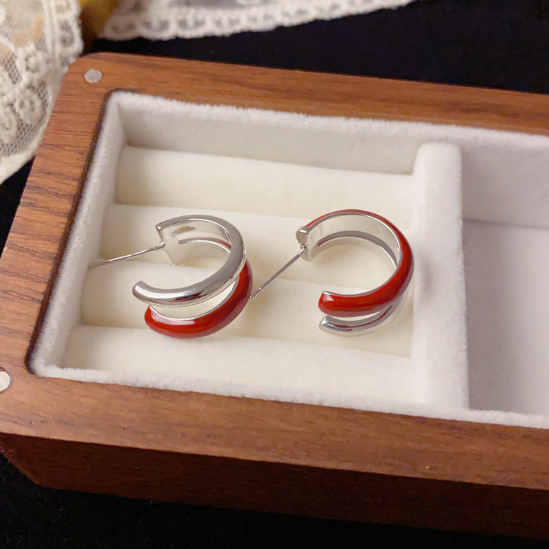 Luxury Double-Layer Red Enamel Hoop Earrings – Elegant Design