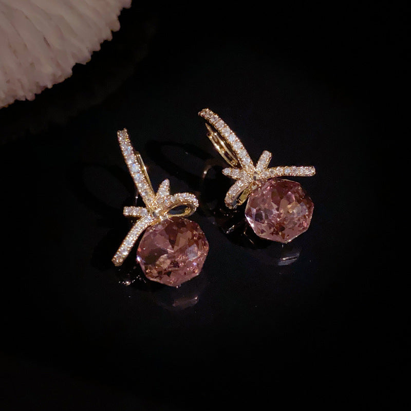 Luxury Zircon Bow & Square Diamond Ear Cuff Earrings – Elegant Design