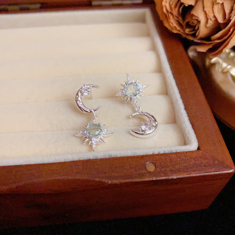 Luxury Asymmetric Star-Moon Tassel Drop Earrings – S925 Silver Needle