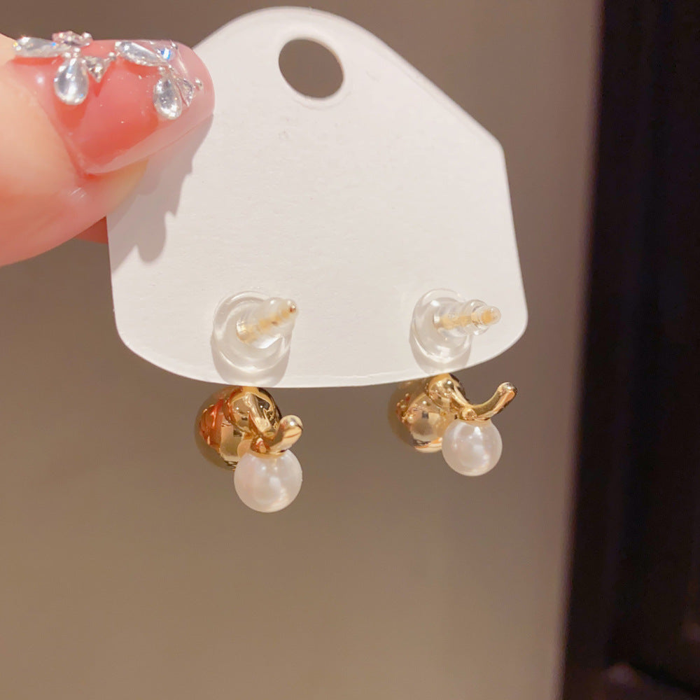 Eaioncol Korean Pearl Ball C Hoop Earrings 14K Gold Plated